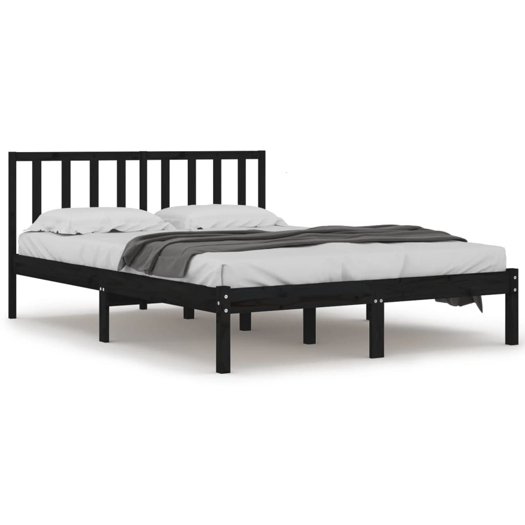 Bed Frame without Mattress Black Solid Wood Pine