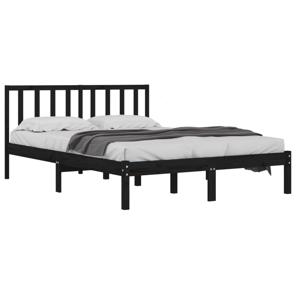 Bed Frame without Mattress Black Solid Wood Pine