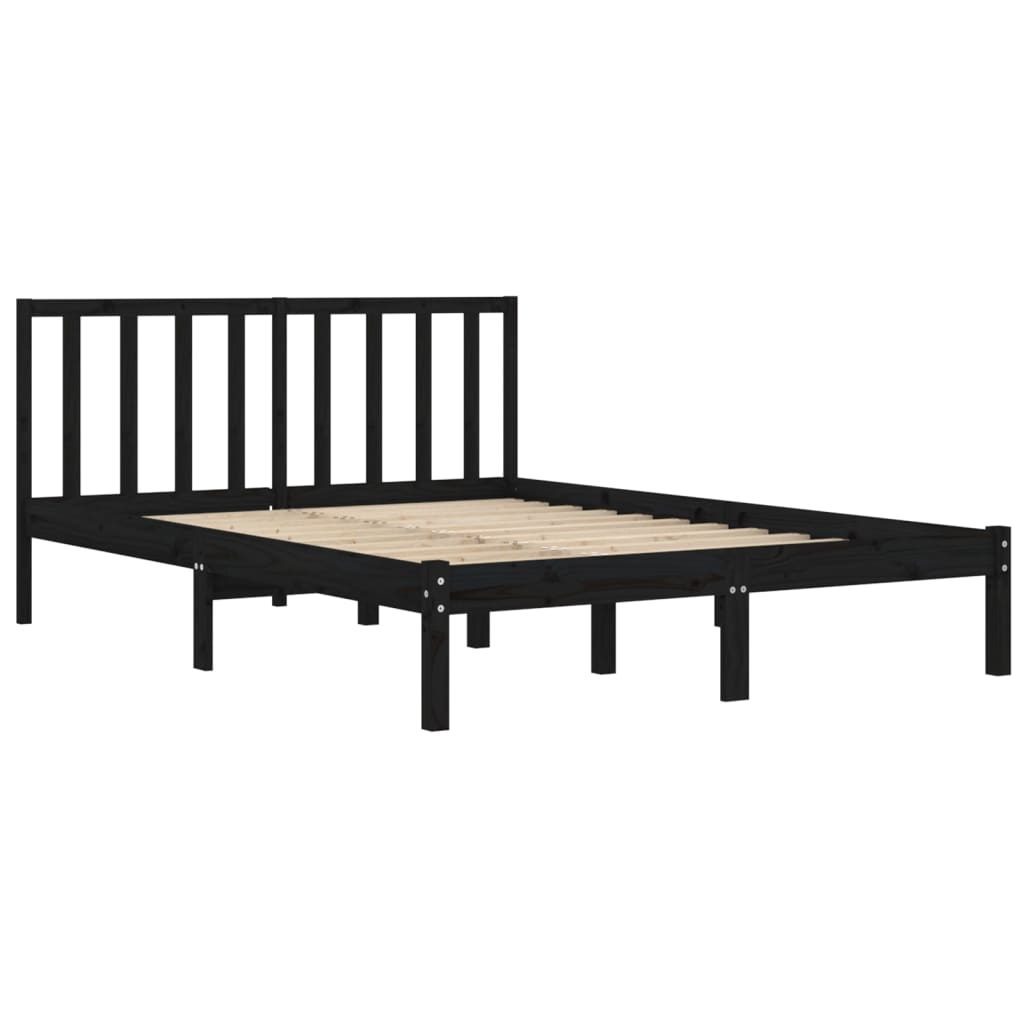 Bed Frame without Mattress Black Solid Wood Pine