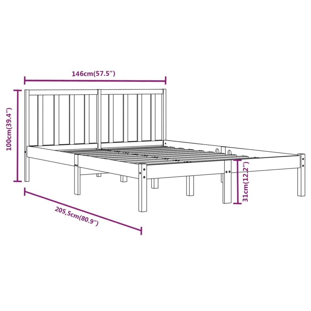 Bed Frame without Mattress Black Solid Wood Pine