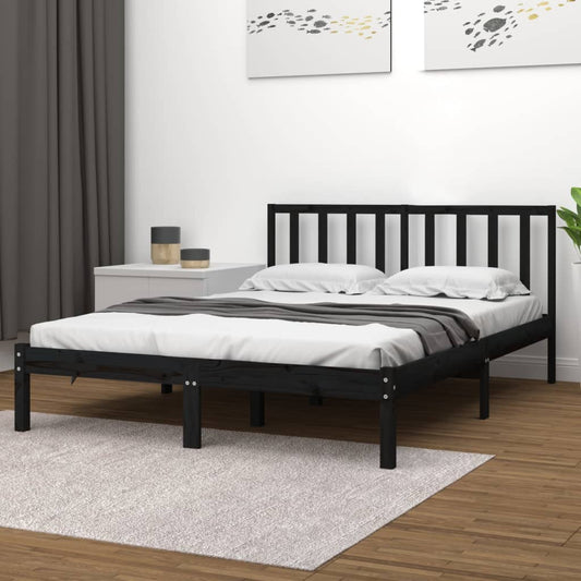 Bed Frame without Mattress Black Solid Wood Pine