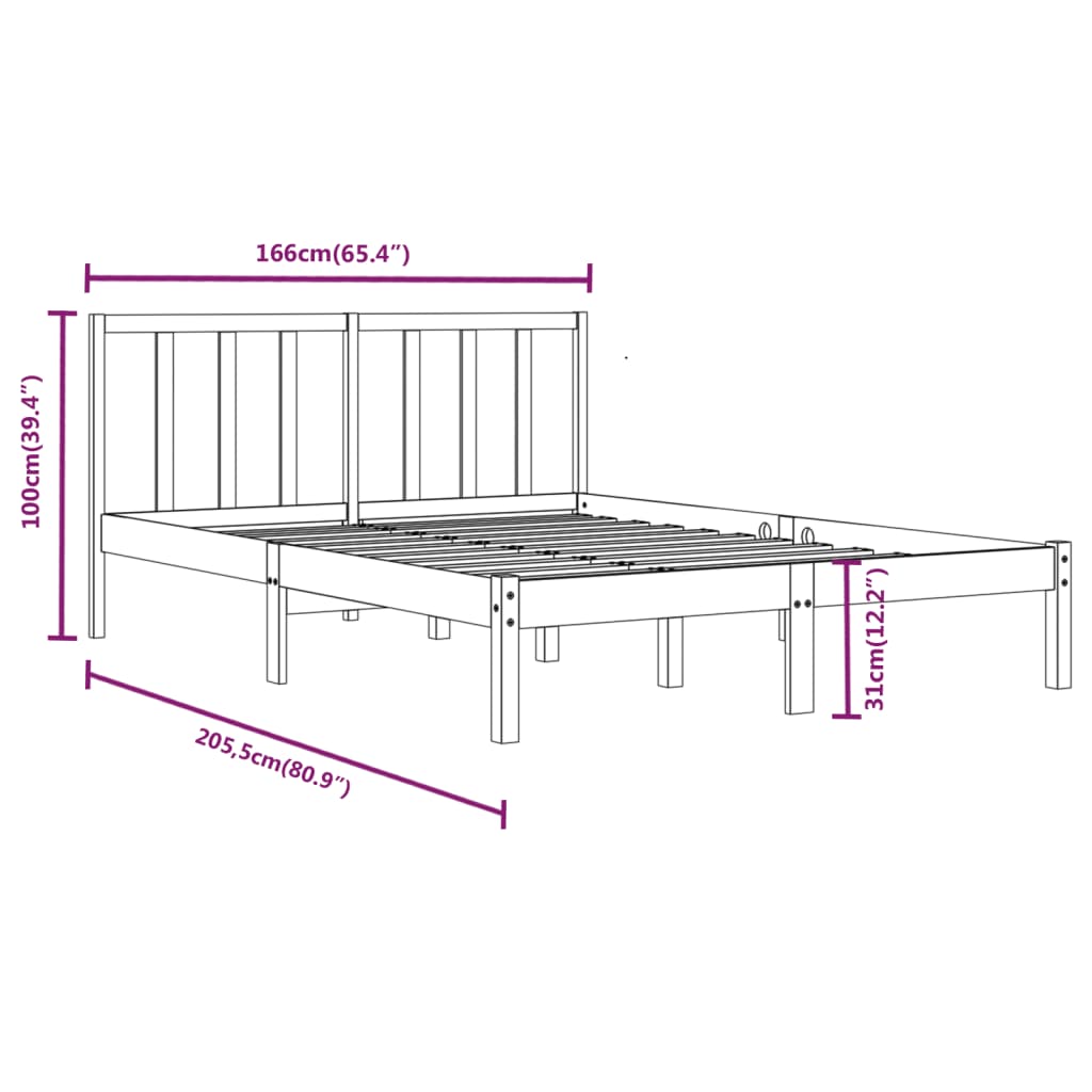 Bed Frame without Mattress Grey Solid Wood Pine 160x200 cm