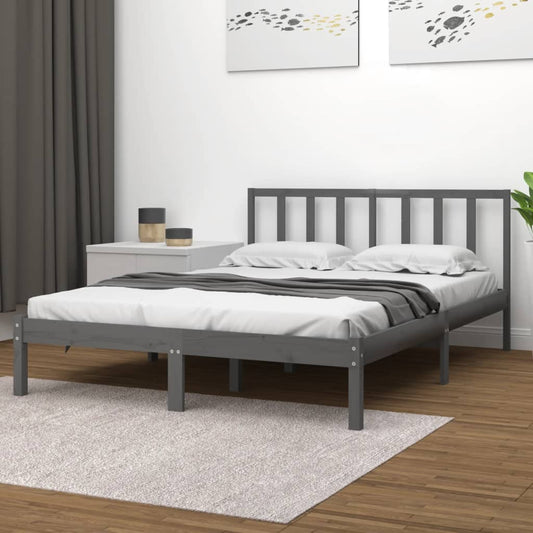 Bed Frame without Mattress Grey Solid Wood Pine 160x200 cm