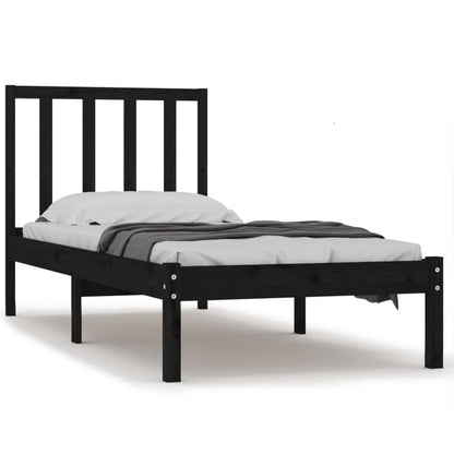 Bed Frame without Mattress Black 75x190 cm Small Single Solid Wood Pine