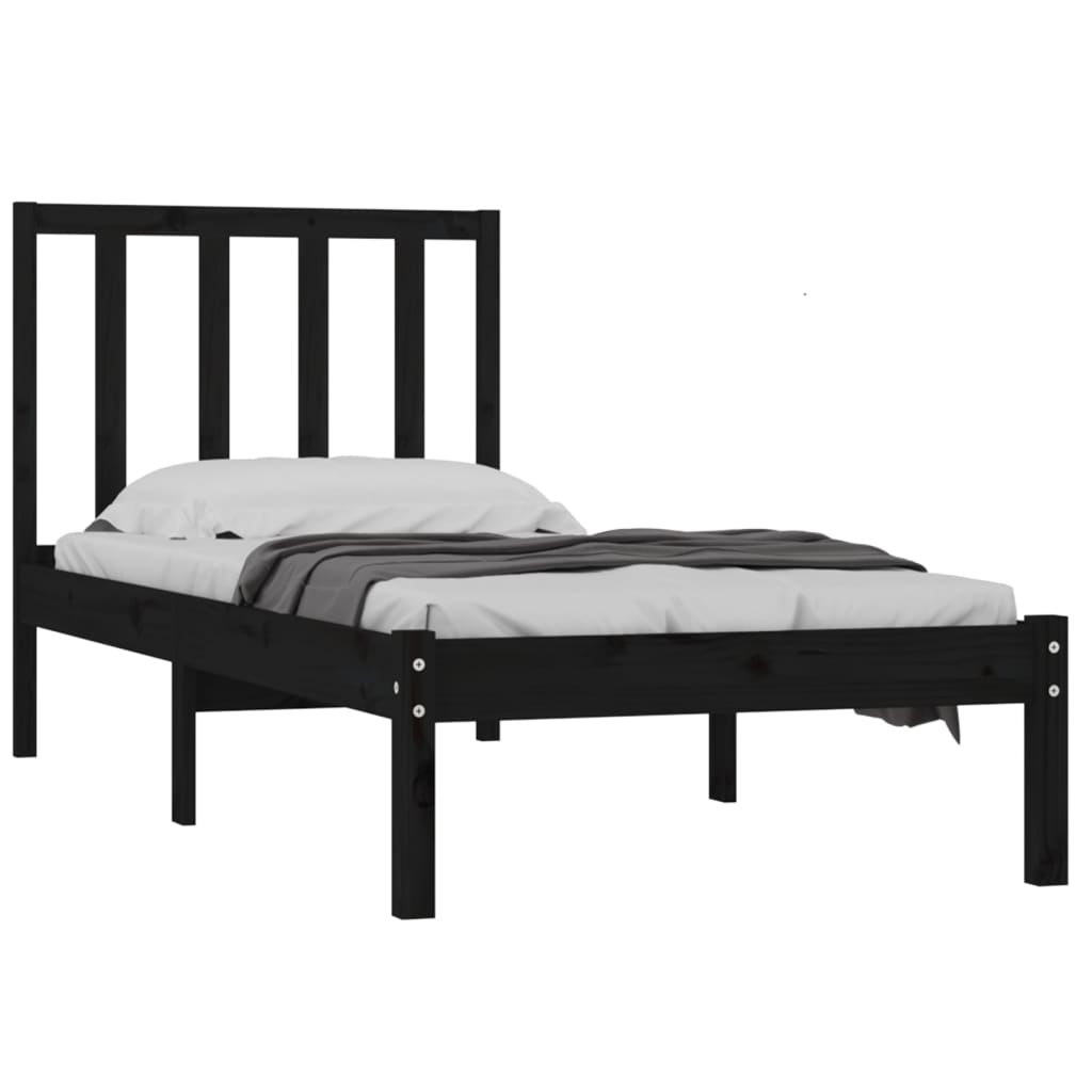 Bed Frame without Mattress Black 75x190 cm Small Single Solid Wood Pine