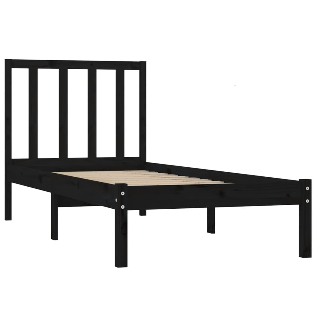 Bed Frame without Mattress Black 75x190 cm Small Single Solid Wood Pine