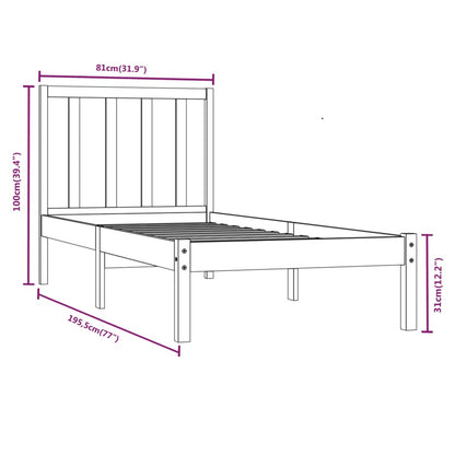 Bed Frame without Mattress Black 75x190 cm Small Single Solid Wood Pine