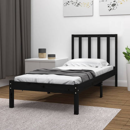 Bed Frame without Mattress Black 75x190 cm Small Single Solid Wood Pine