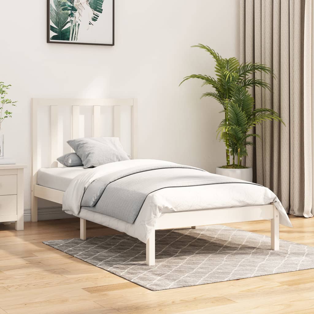 Bed Frame White Solid Wood Pine 100x200 cm