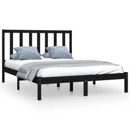 Bed Frame Black Solid Wood Pine 140x200 cm