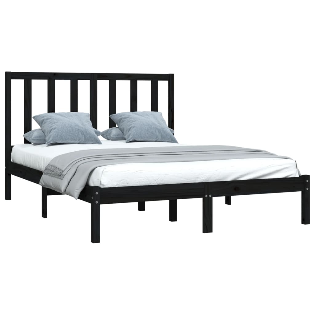 Bed Frame Black Solid Wood Pine 140x200 cm