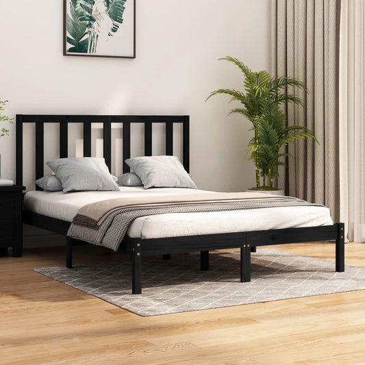 Bed Frame Black Solid Wood Pine 140x200 cm