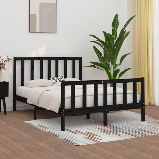 Bed Frame without Mattress Black 135x190 cm Double Solid Wood