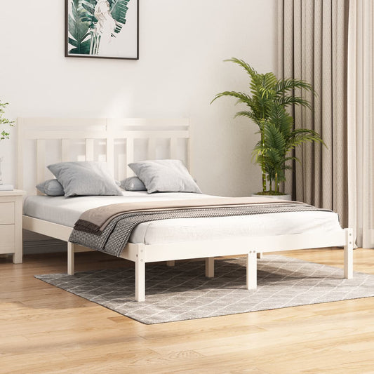 Bed Frame without Mattress White 135x190 cm Double Solid Wood