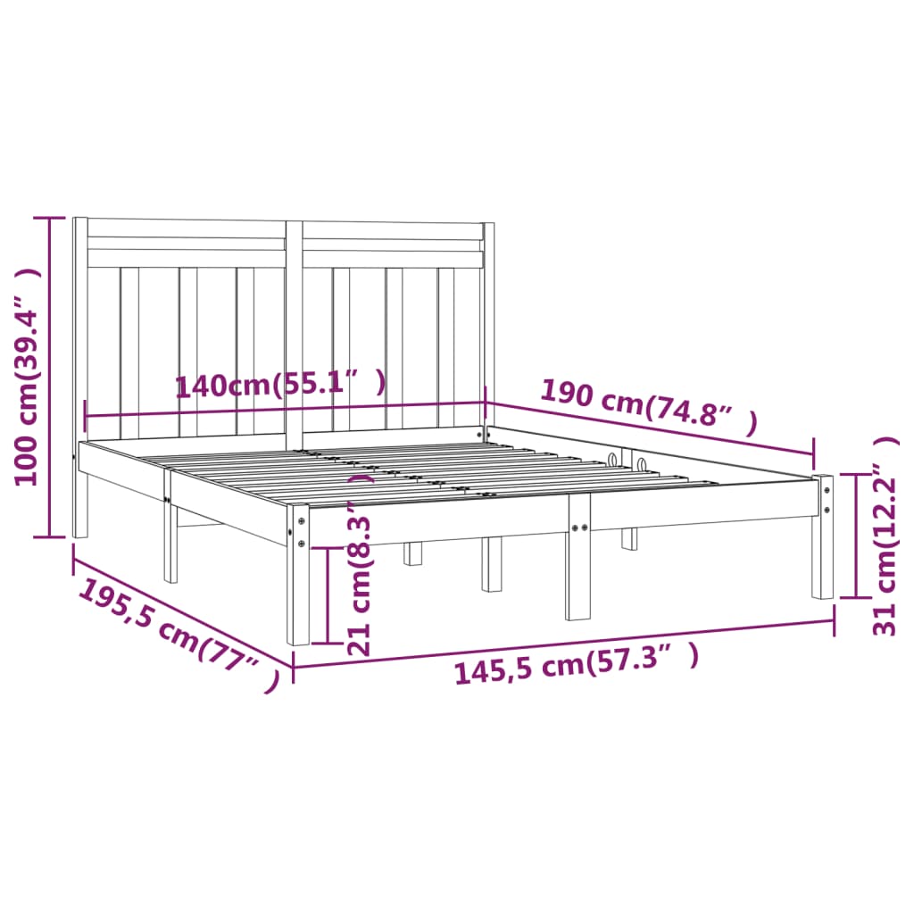 Bed Frame without Mattress 140x190 cm Solid Wood