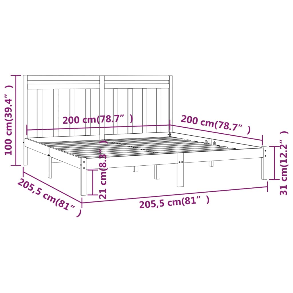 Bed Frame Solid Wood 200x200 cm