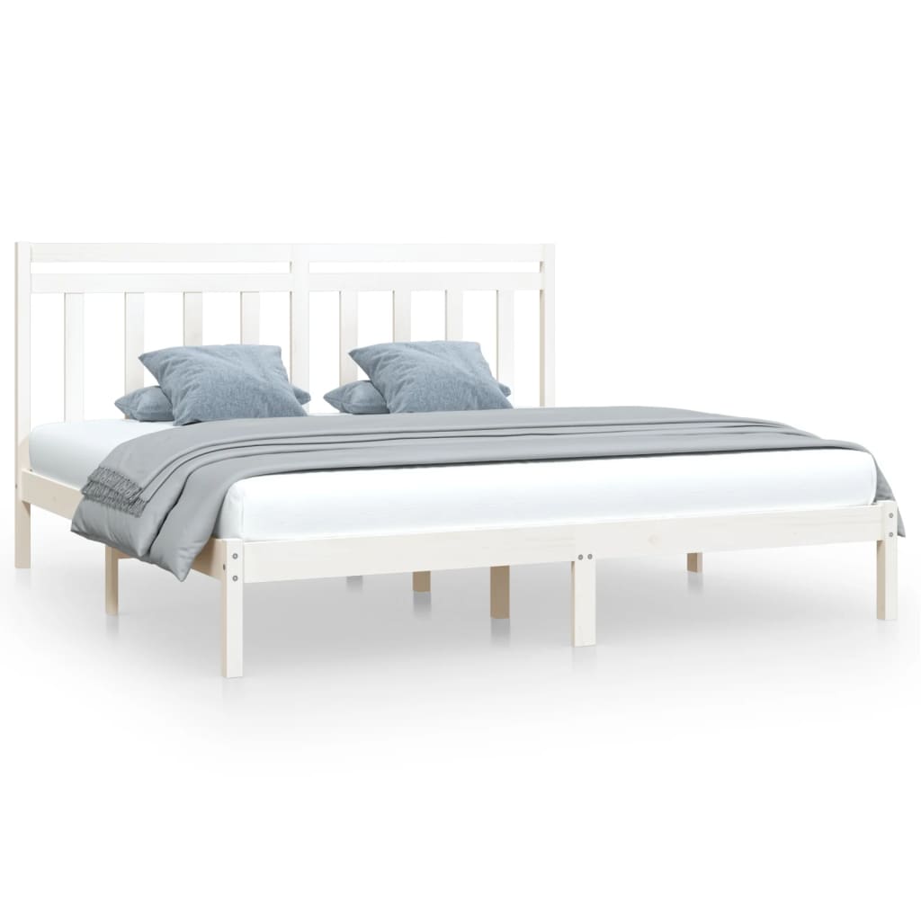 Bed Frame White Solid Wood 200x200 cm