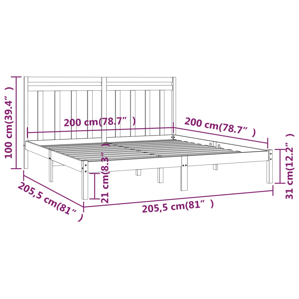 Bed Frame White Solid Wood 200x200 cm