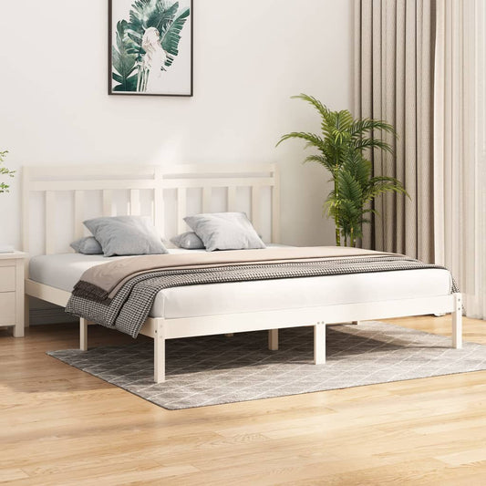 Bed Frame White Solid Wood 200x200 cm