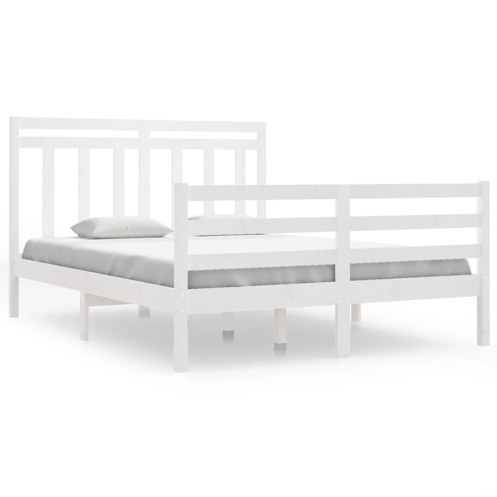 Bed Frame White Solid Wood 135x190 cm Double