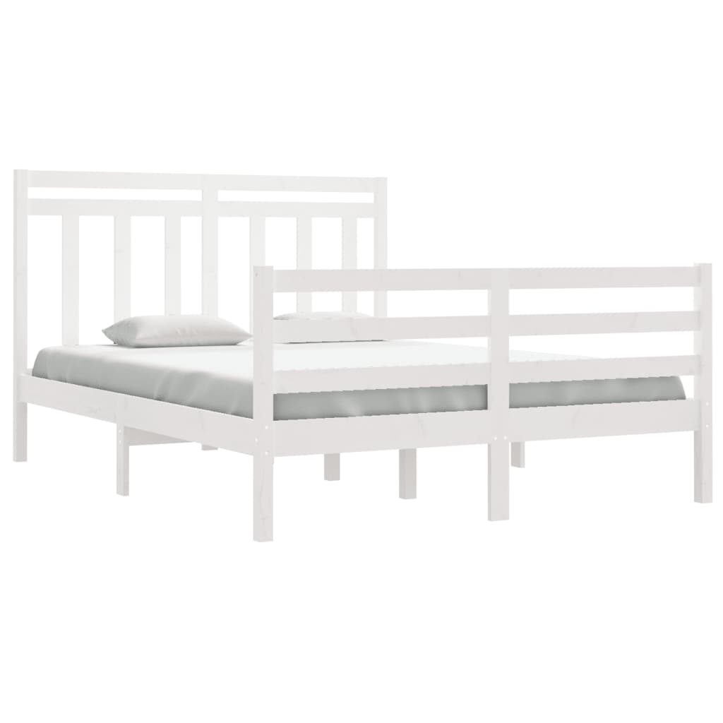 Bed Frame White Solid Wood 135x190 cm Double