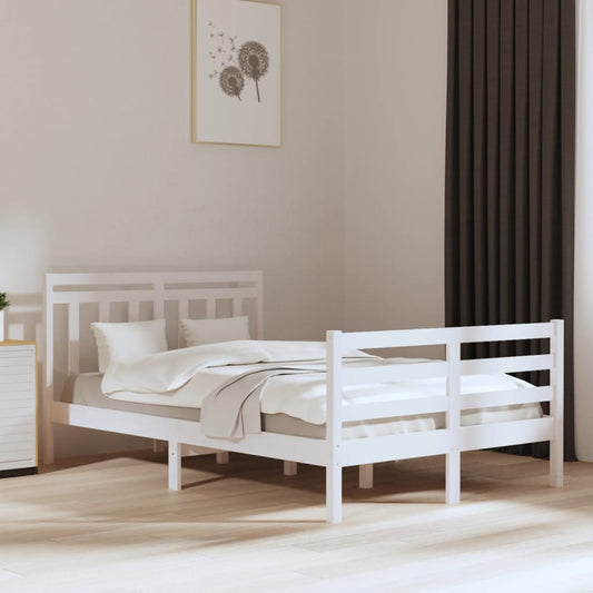 Bed Frame White Solid Wood 135x190 cm Double