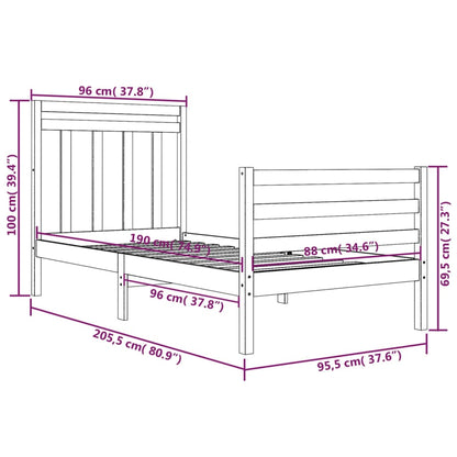 Bed Frame without Mattress Black 90x200 cm Solid Wood