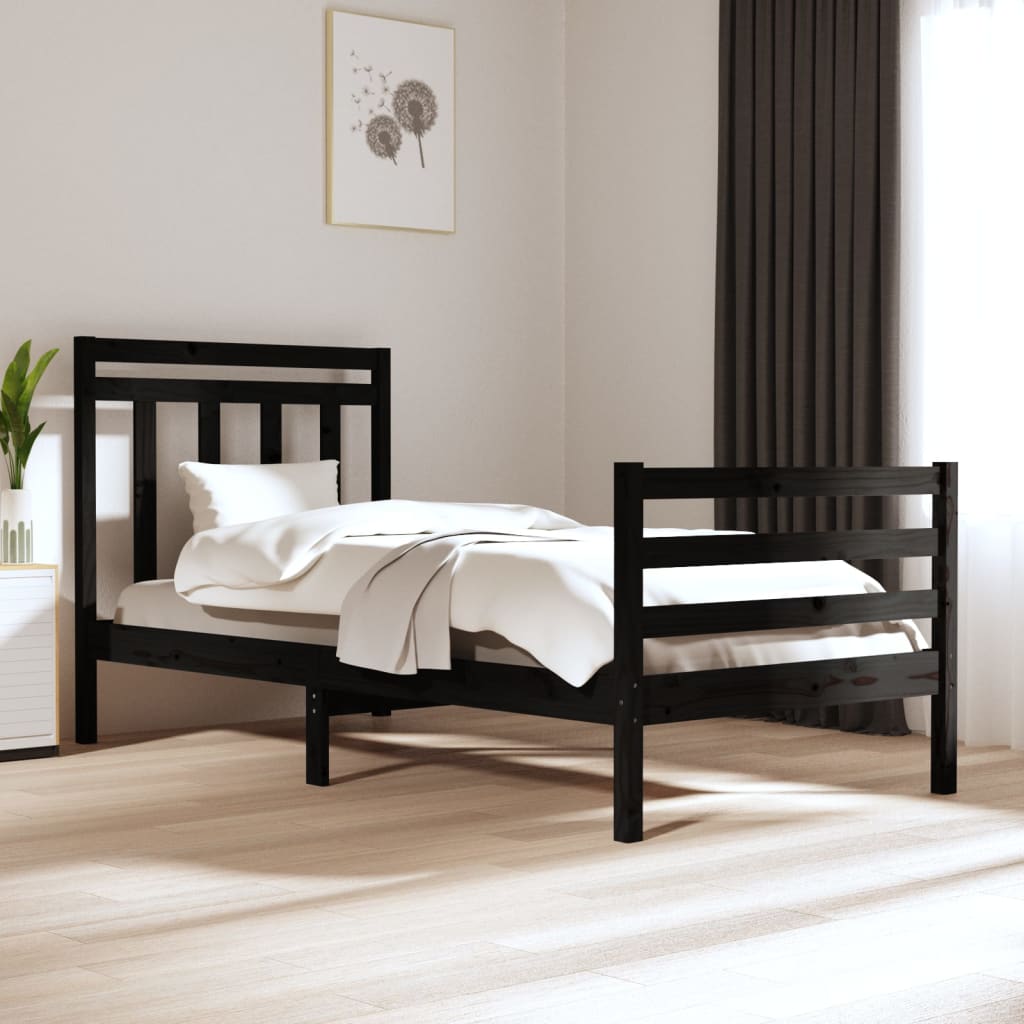 Bed Frame without Mattress Black 90x200 cm Solid Wood