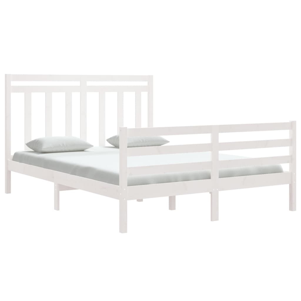 Bed Frame without Mattress White 150x200 cm King Size Solid Wood