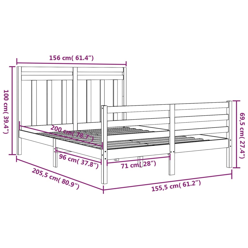 Bed Frame without Mattress White 150x200 cm King Size Solid Wood