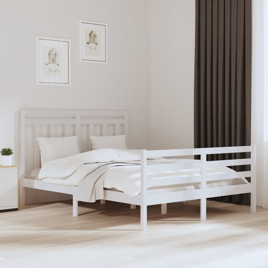 Bed Frame without Mattress White 150x200 cm King Size Solid Wood