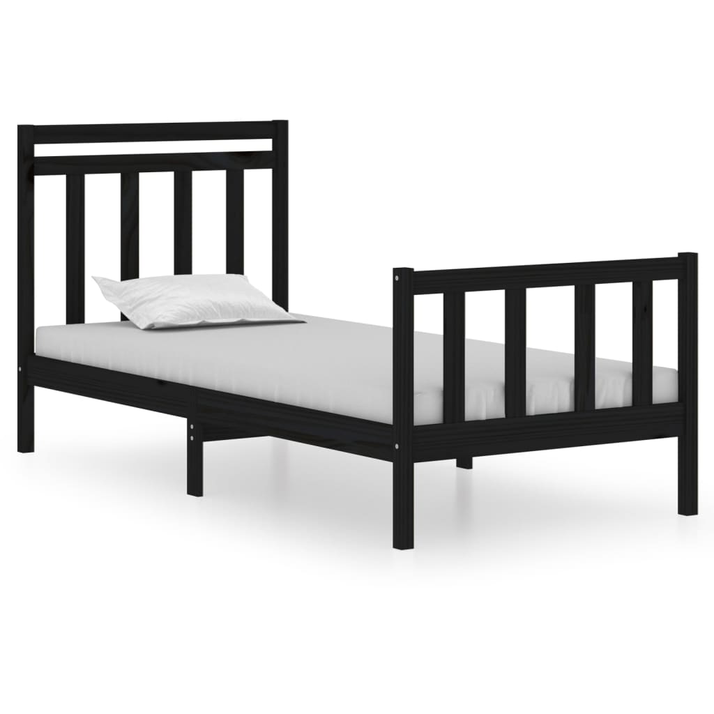 Bed Frame Black Solid Wood 90x190 cm Single