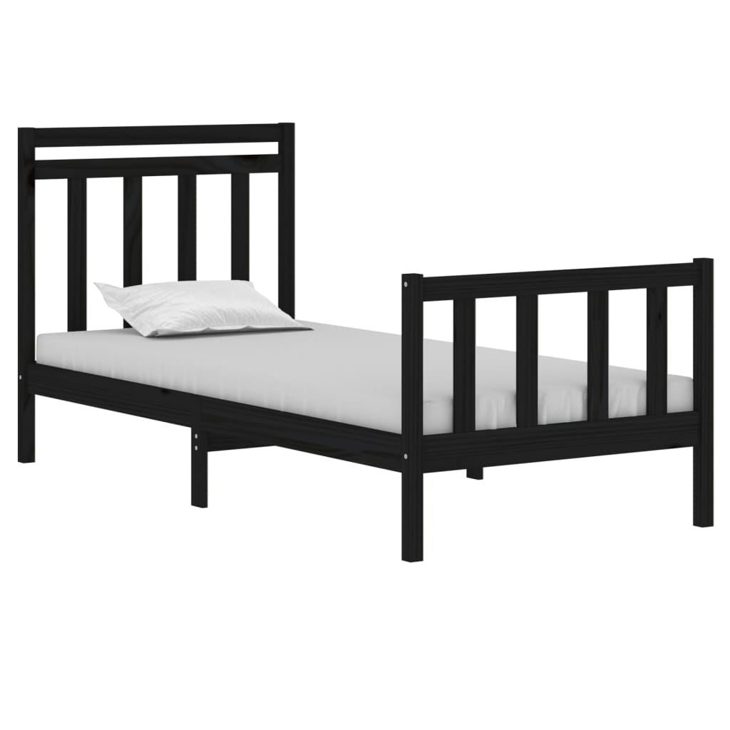 Bed Frame Black Solid Wood 90x190 cm Single