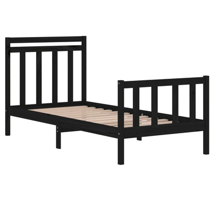 Bed Frame Black Solid Wood 90x190 cm Single