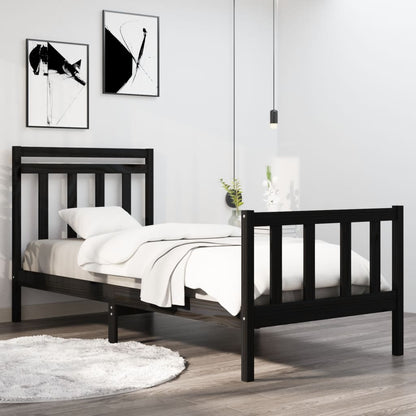 Bed Frame Black Solid Wood 90x190 cm Single