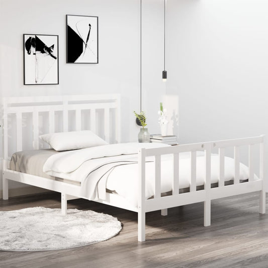 Bed Frame without Mattress White 135x190 cm Double Solid Wood