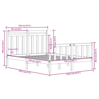 Bed Frame without Mattress Black 140x190 cm Solid Wood