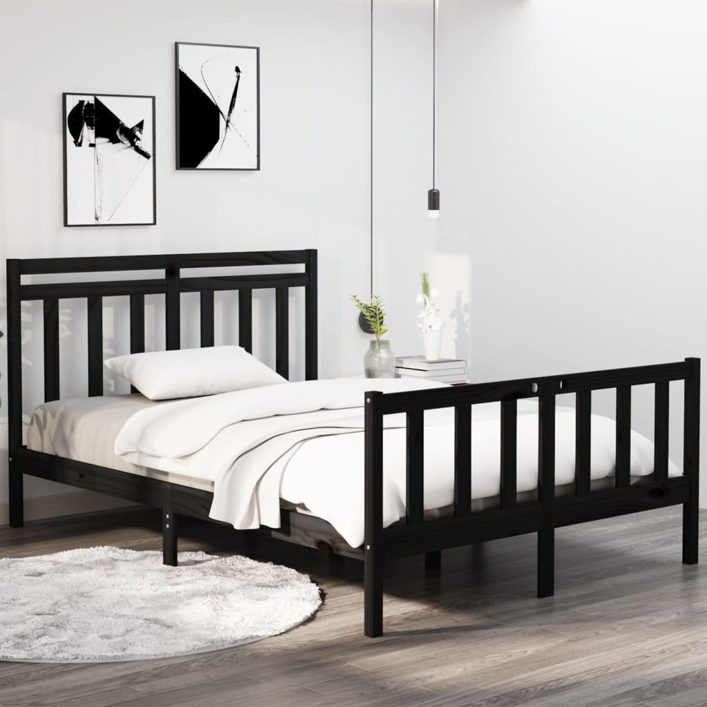 Bed Frame without Mattress Black 140x190 cm Solid Wood