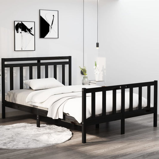 Bed Frame without Mattress Black 140x190 cm Solid Wood