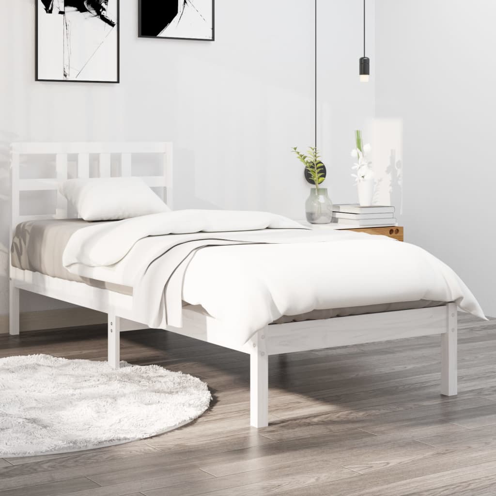 Bed Frame without Mattress White 75x190 cm Small Single Solid Wood