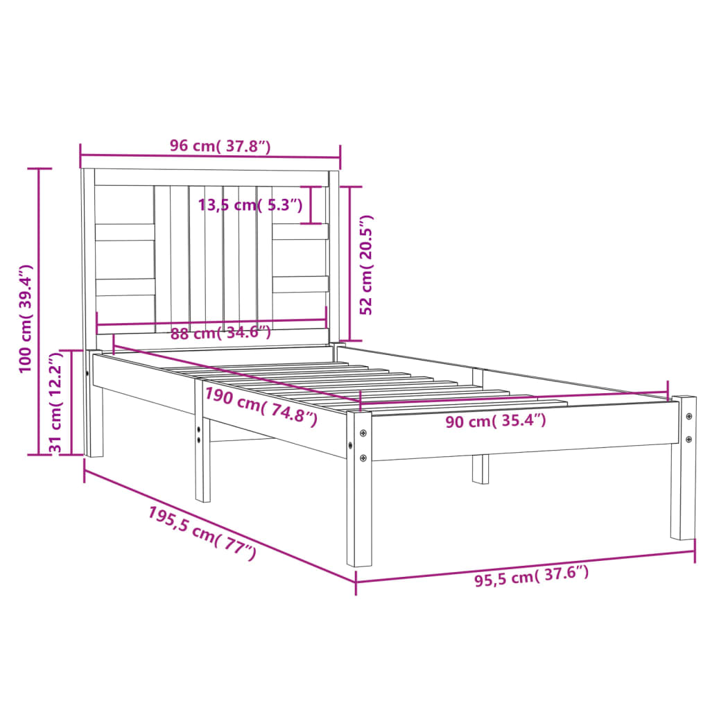 Bed Frame without Mattress 90x190 cm Single Solid Wood