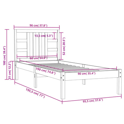 Bed Frame without Mattress White 90x190 cm Single Solid Wood