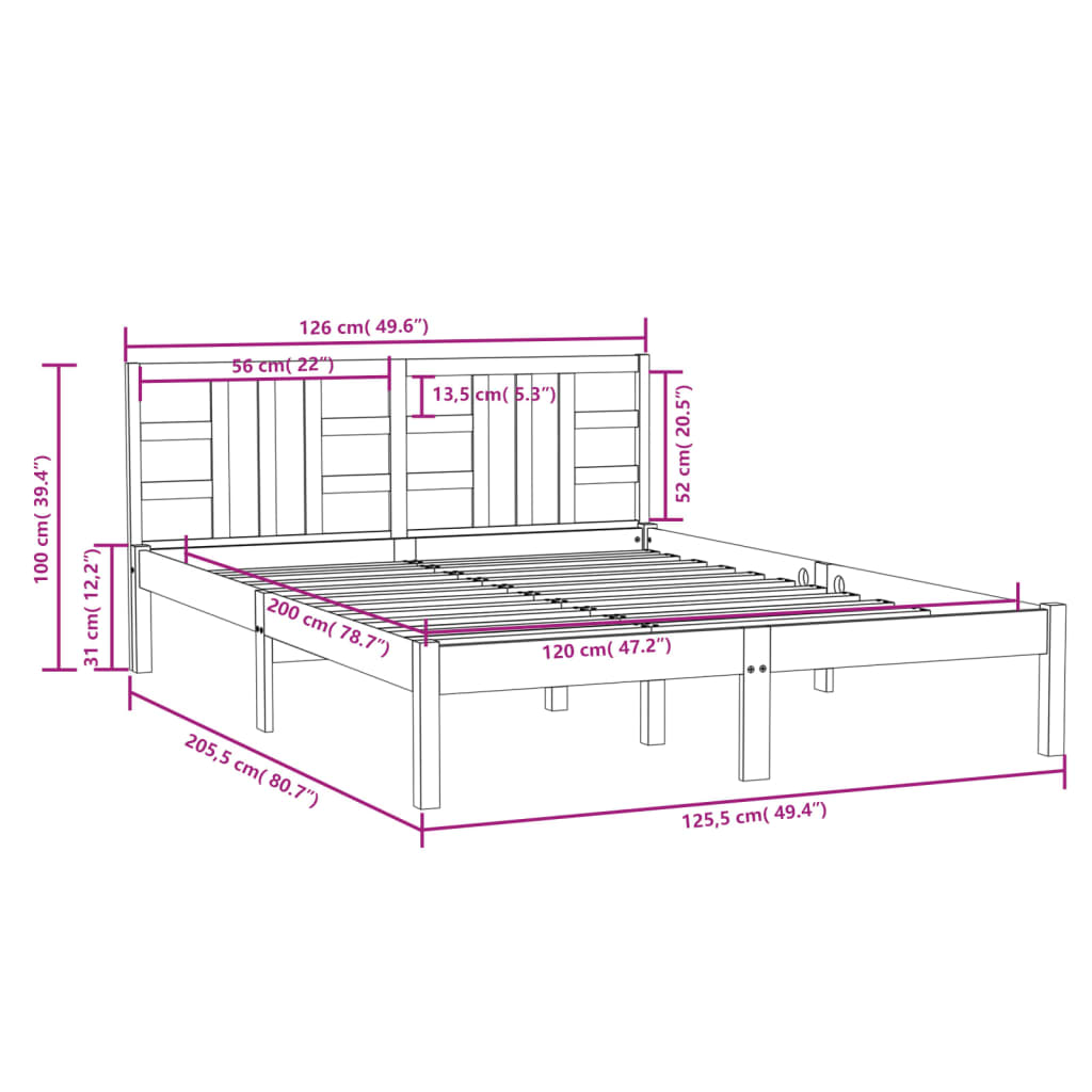 Bed Frame Grey Solid Wood 120x200 cm