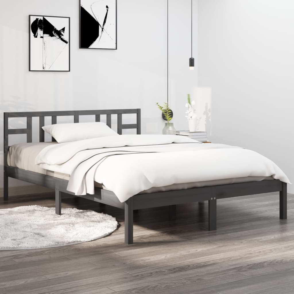 Bed Frame Grey Solid Wood 120x200 cm