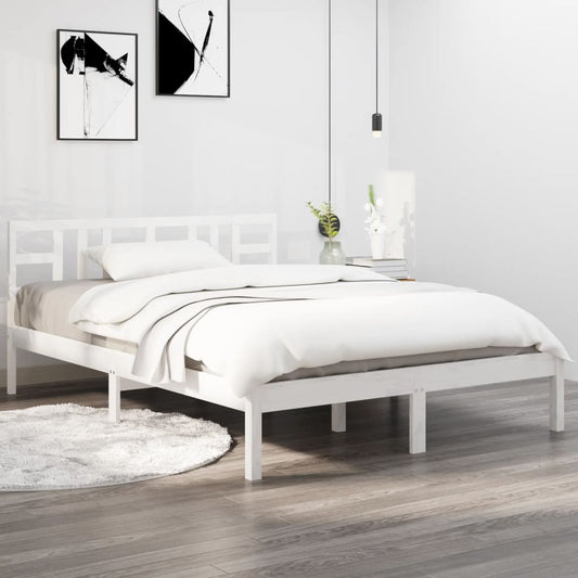 Bed Frame without Mattress White 150x200 cm King Size Solid Wood