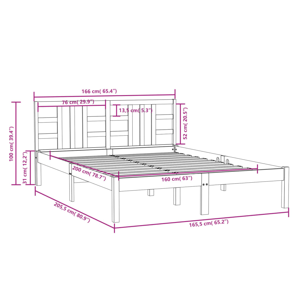 Bed Frame White Solid Wood 160x200 cm