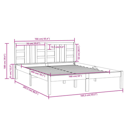 Bed Frame White Solid Wood 160x200 cm