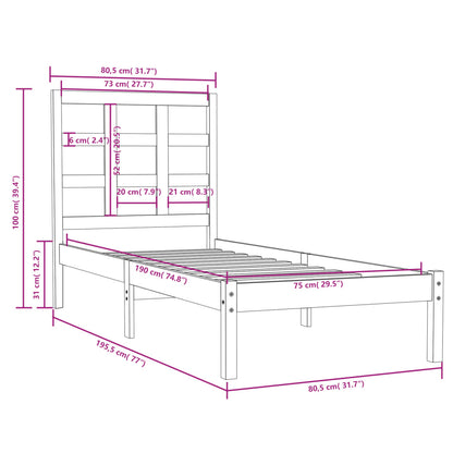 Bed Frame Solid Wood 75x190 cm Small Single