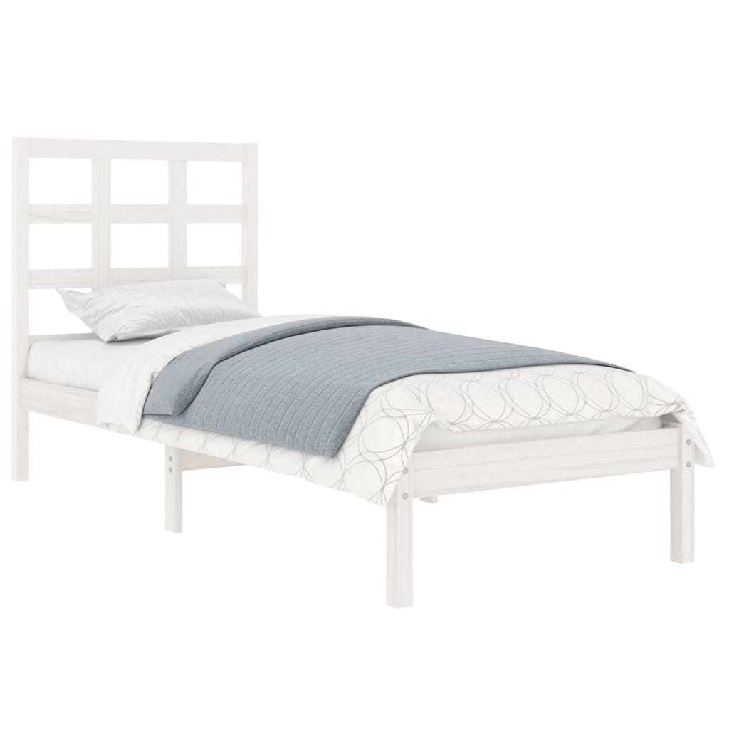 Bed Frame White Solid Wood 75x190 cm Small Single