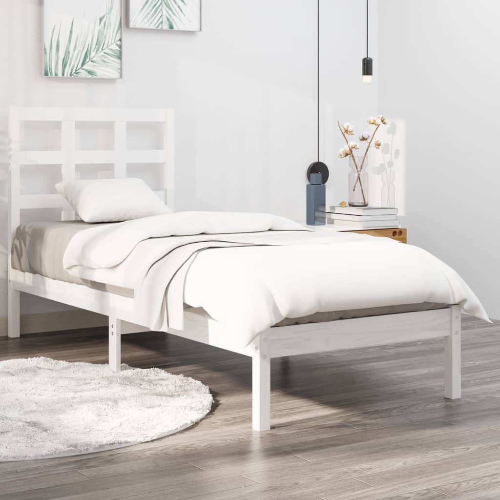 Bed Frame White Solid Wood 75x190 cm Small Single